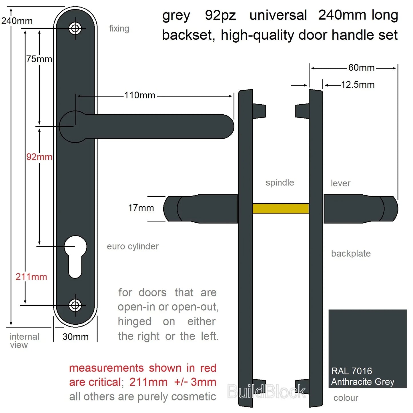 High Quality Anthracite Grey Sprung Door Handle set - Build Block Online Ltd