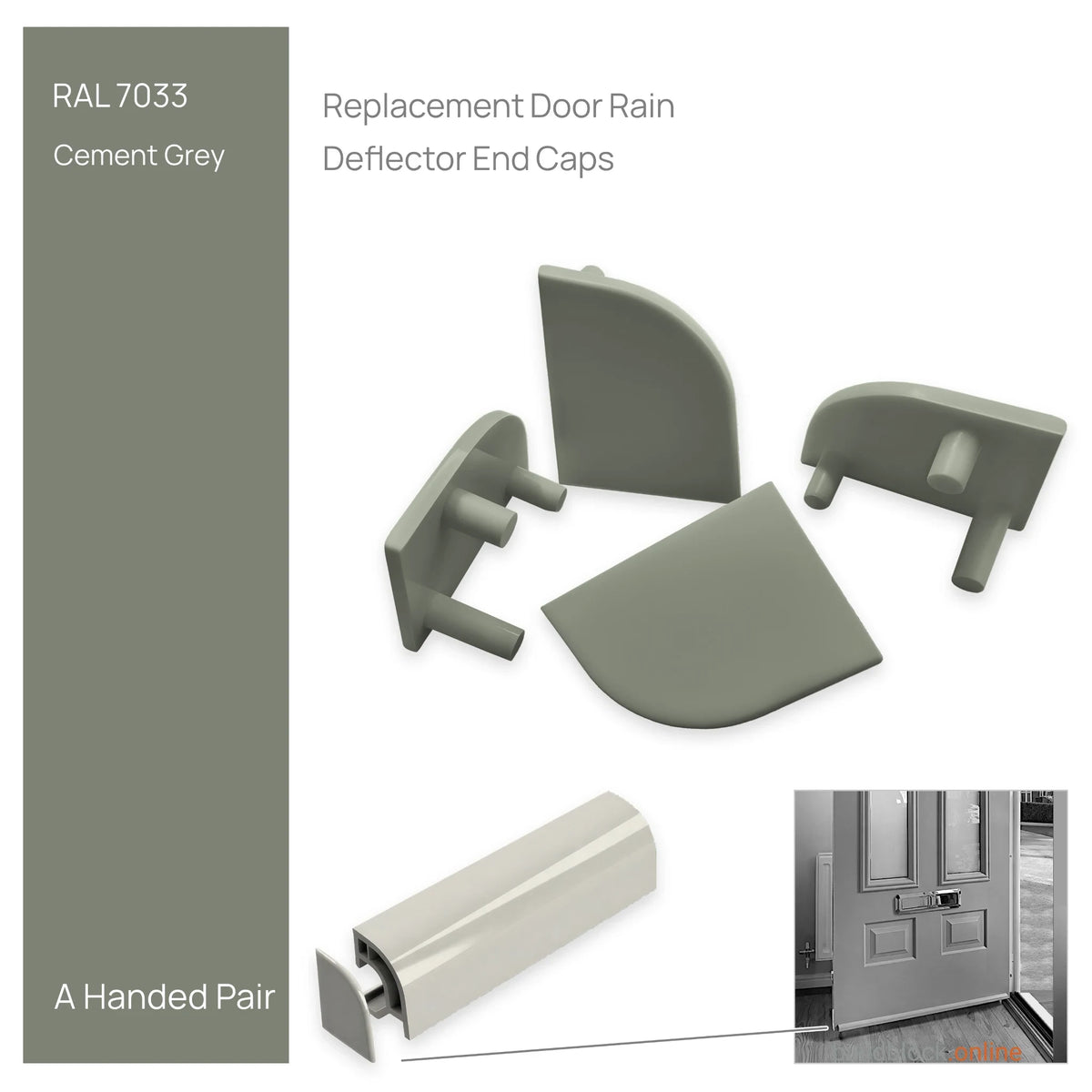 Pair of uPVC door weather bar end caps in Cement Grey (RAL 7033)