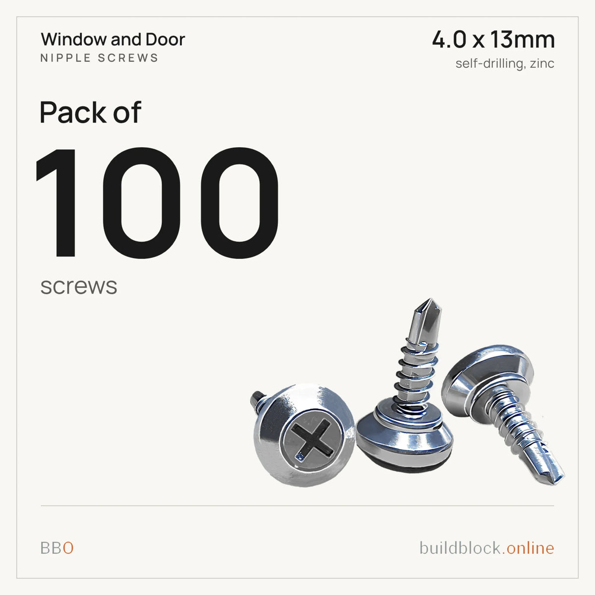Pack of 100 zinc nipple screws 4.0 x 13mm