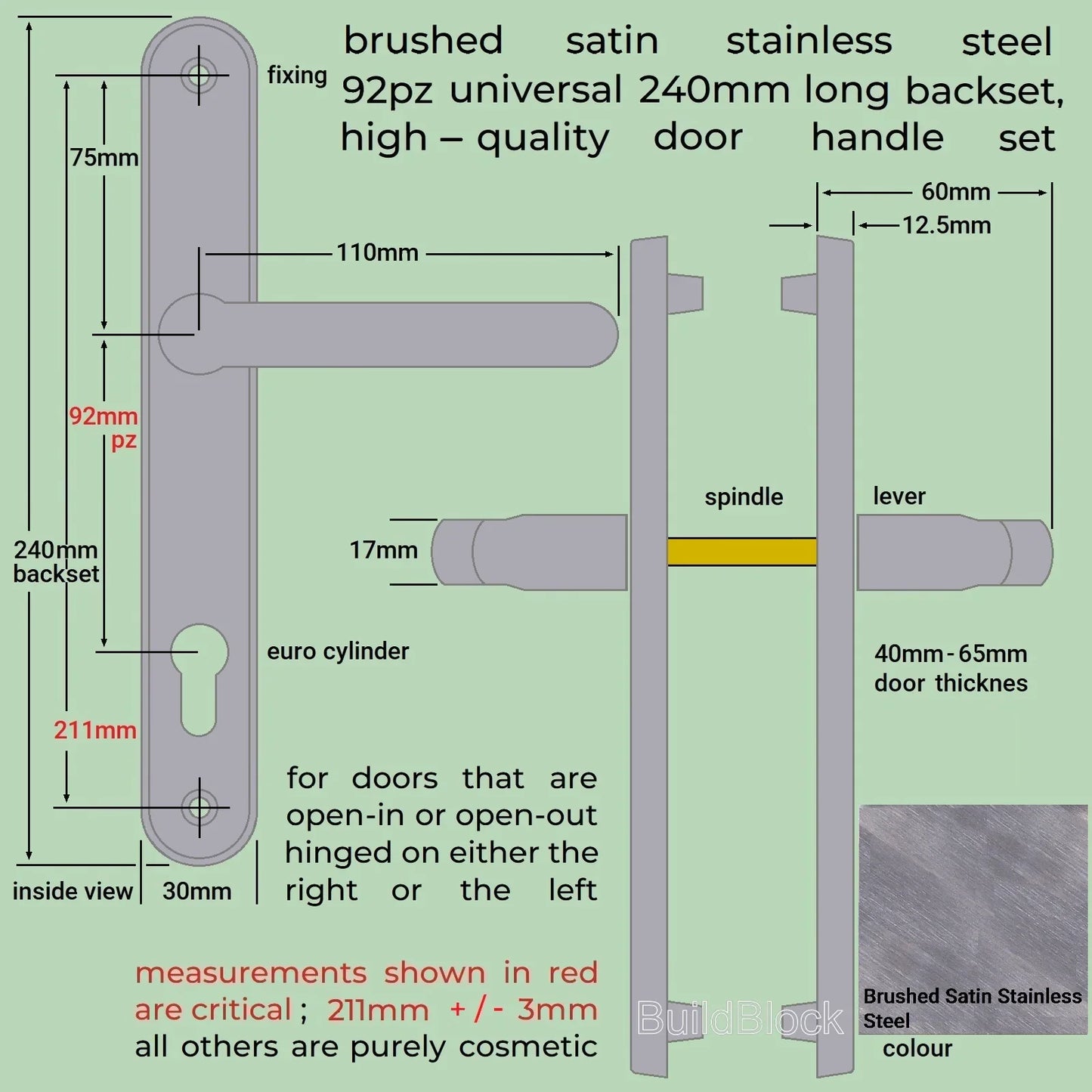 Brushed Stainless Steel Door Handle Set - Build Block Online Ltd
