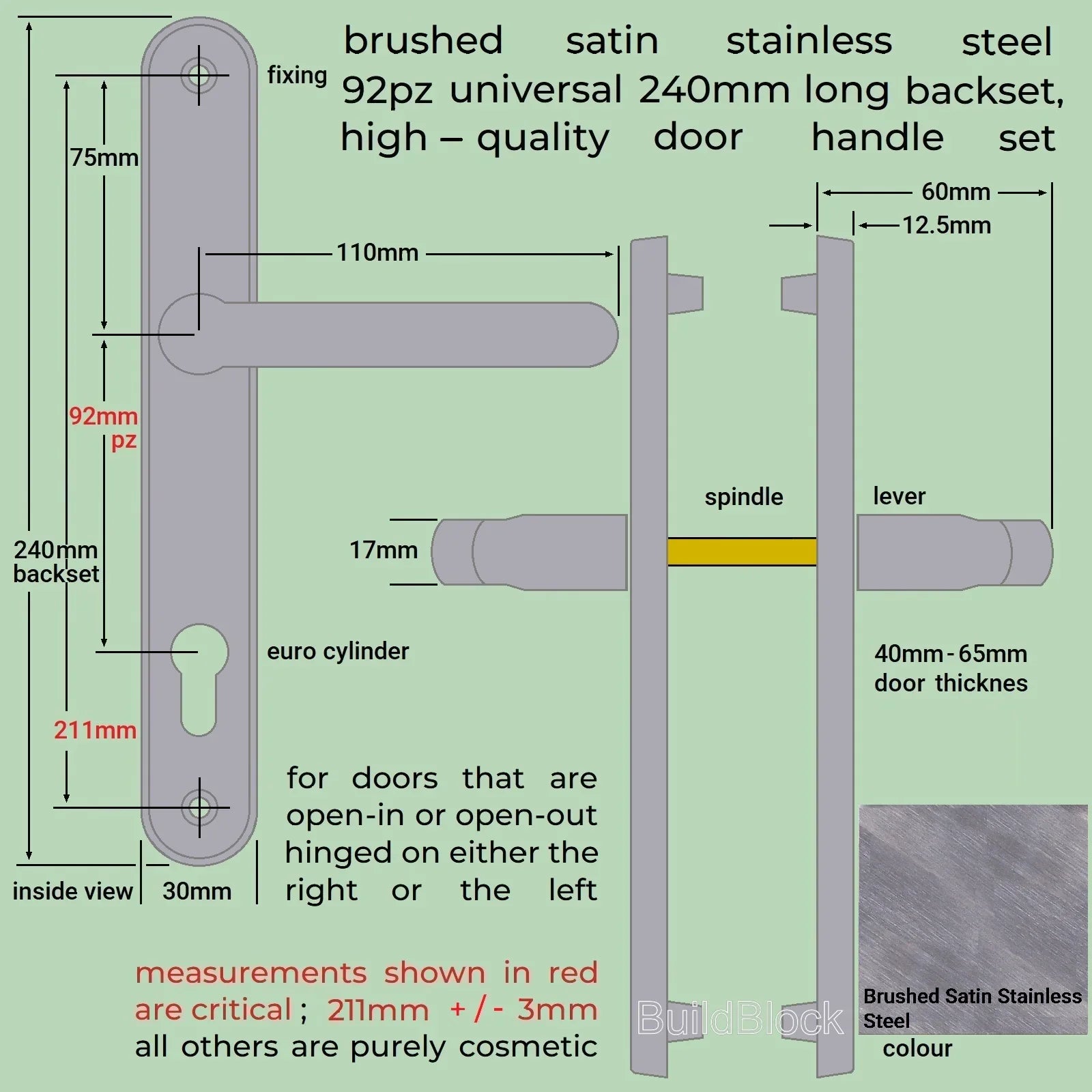 Brushed Stainless Steel Door Handle Set - Build Block Online Ltd