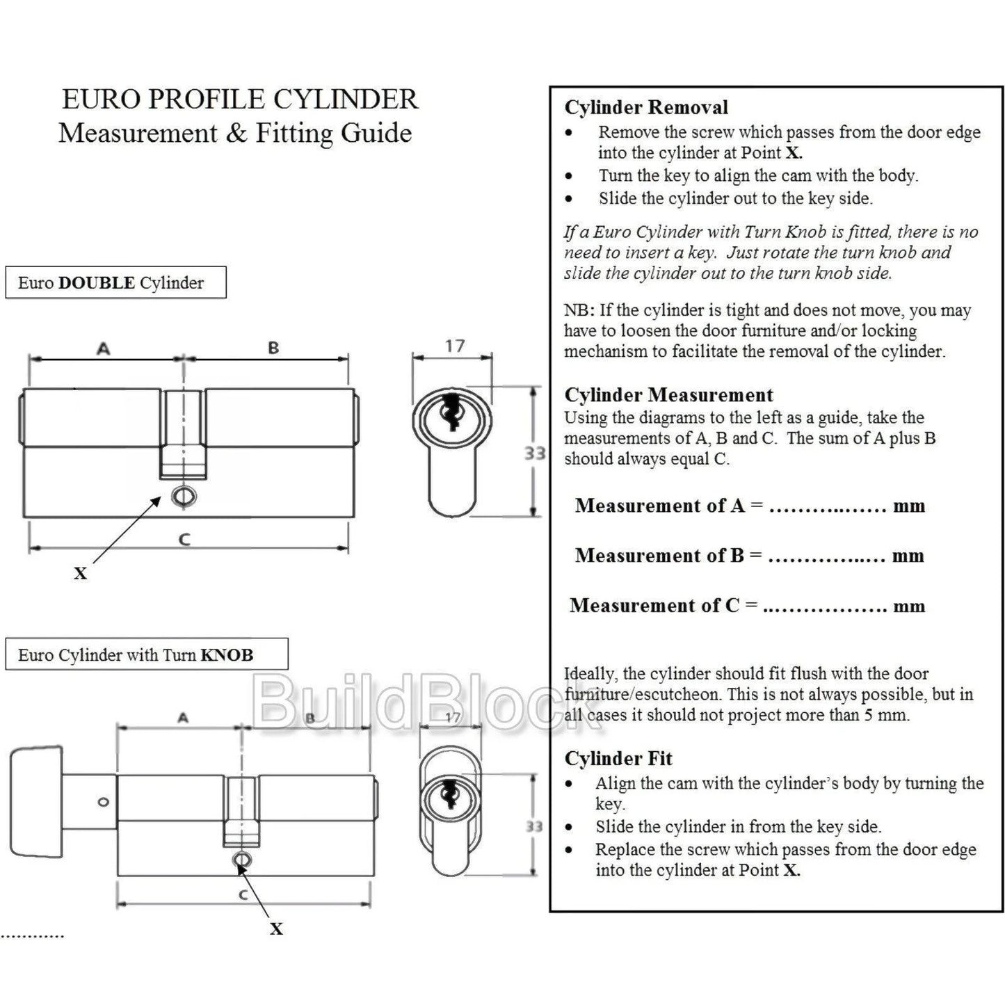 50 / 50 Nickel Key Alike Pair or single Euro Cylinder - Build Block Online Ltd
