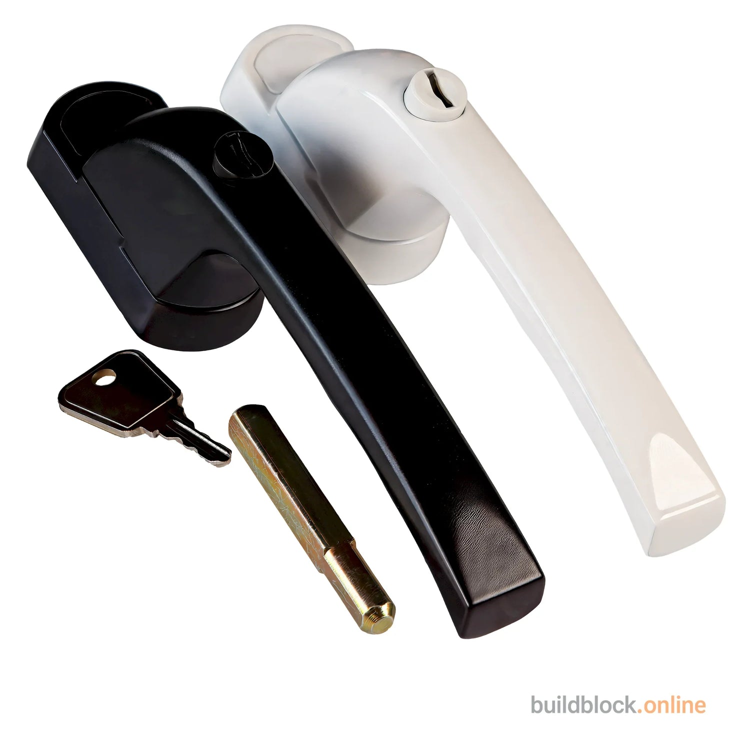 Tilt and Turn Window Handle - Key Locking with Interchangeable Spindle Black White. www.buildblockonline.co.uk