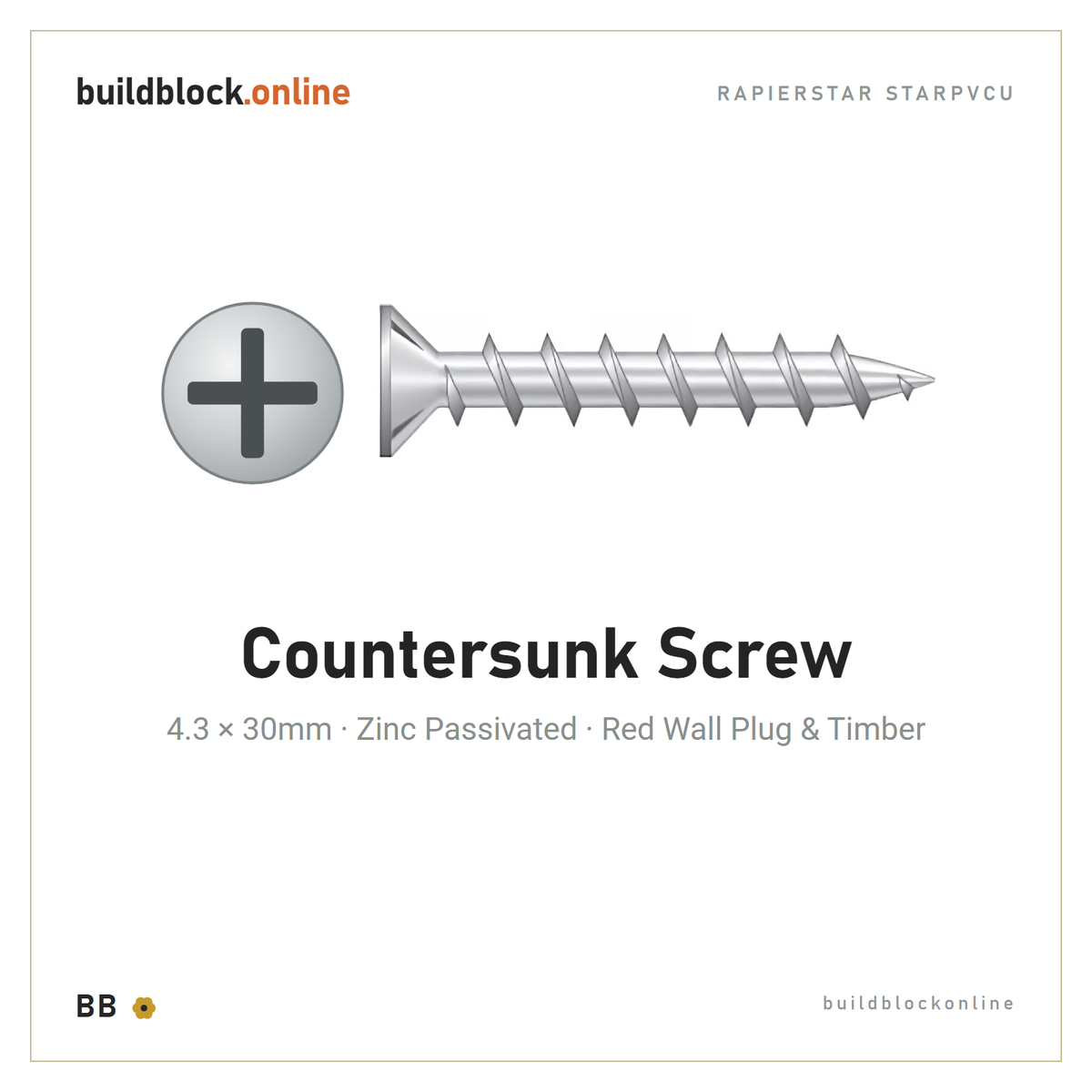 Zinc countersunk screw 4.3mm x 30mm