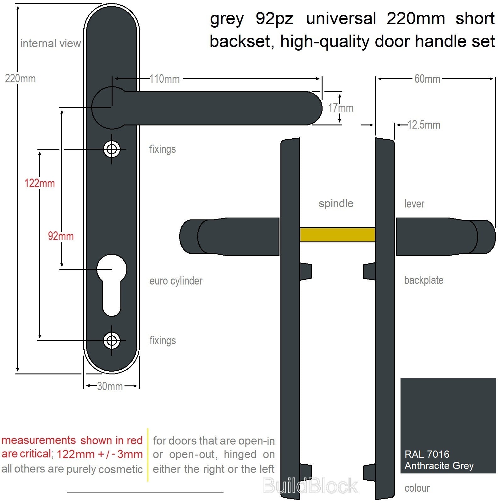 High Quality Anthracite Grey Sprung Door Handle set - Build Block Online Ltd