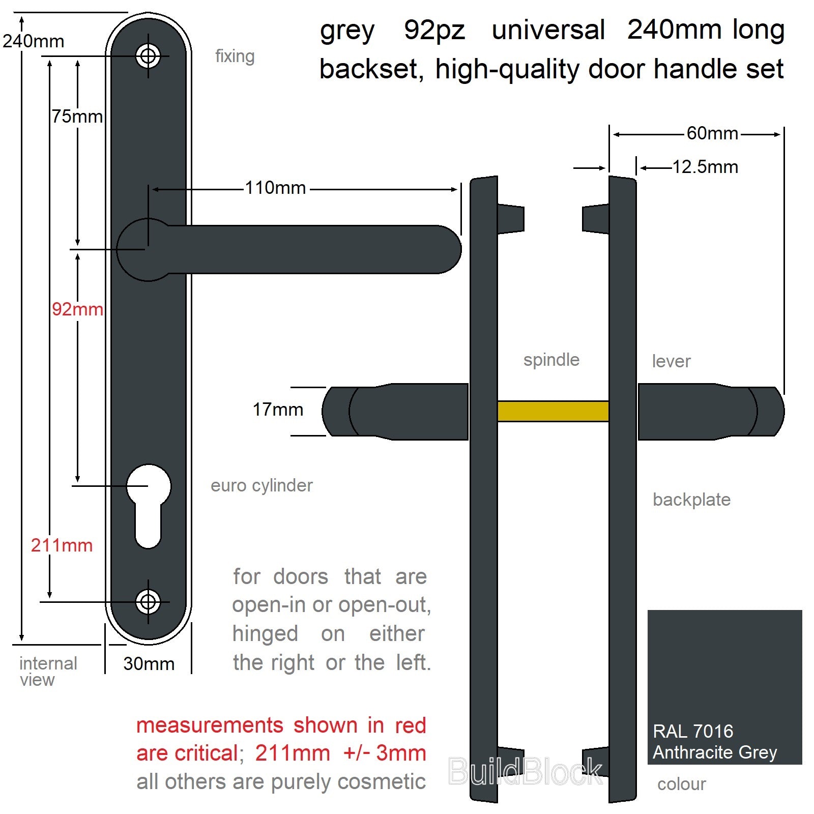 High Quality Anthracite Grey Sprung Door Handle set - Build Block Online Ltd