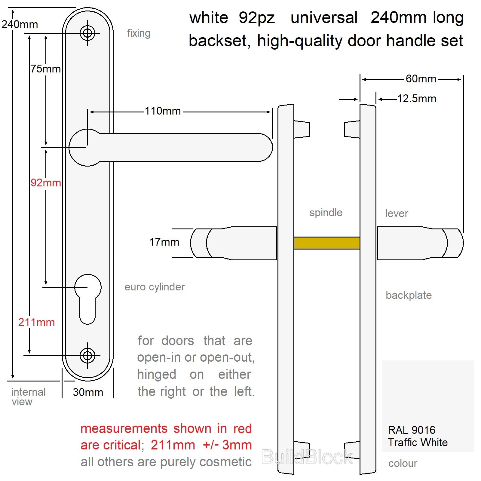 High Quality White Sprung Door Handle Set - Build Block Online Ltd
