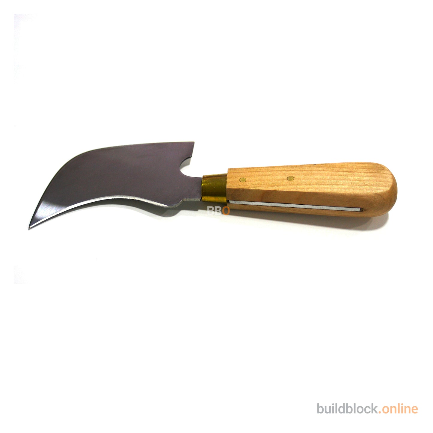 Curved glazing knife with wooden handle for window and door installation
