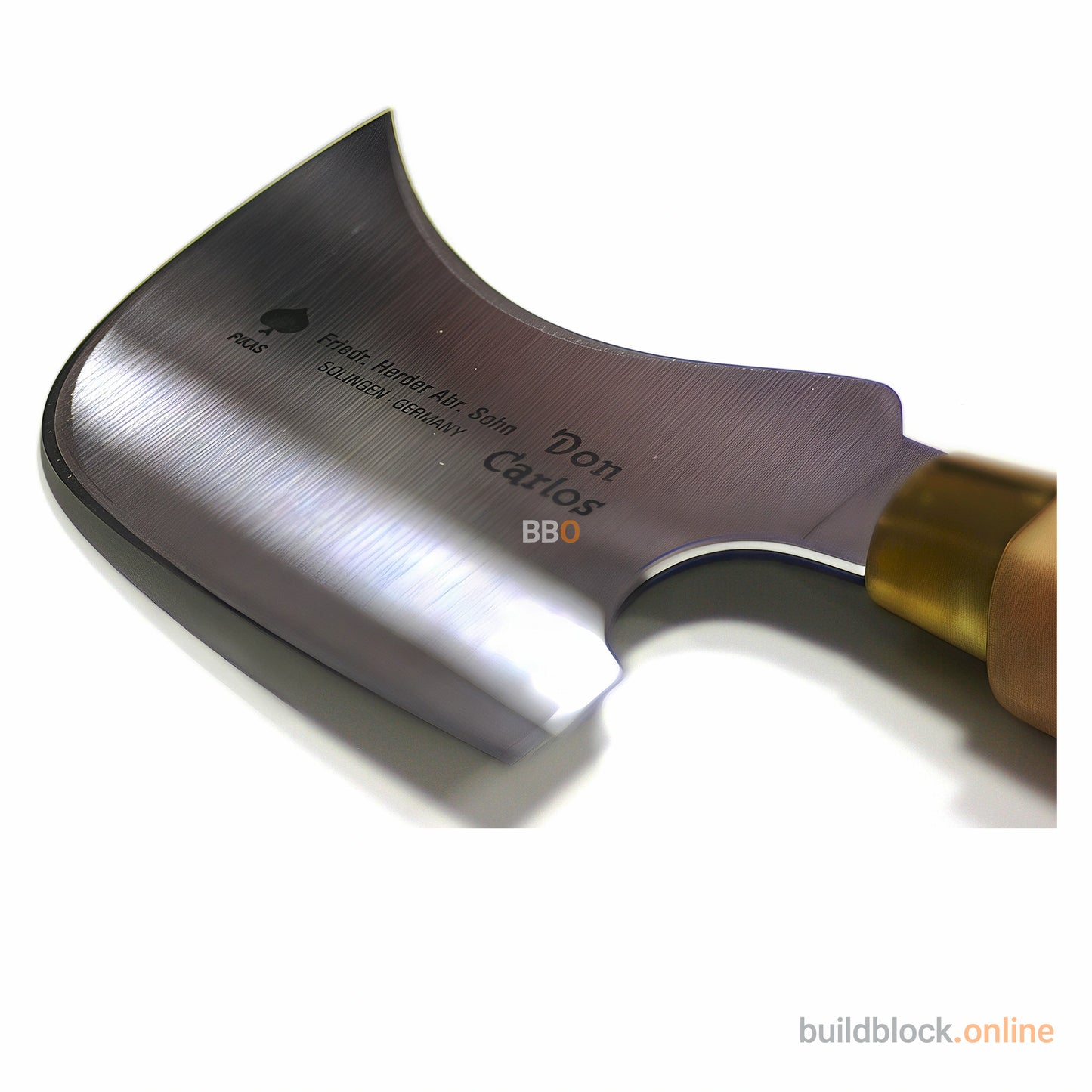 Close-up of a curved Don Carlos glazing knife with a wooden handle on a white background