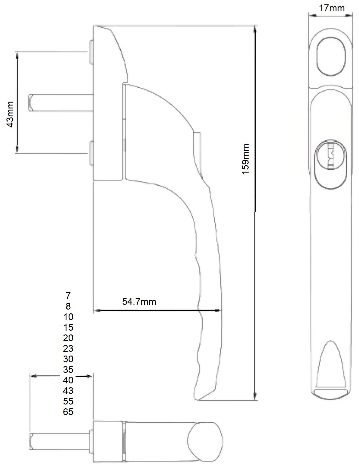 Satin Silver Window Handle with interchangeable spindles - Build Block Online Ltd