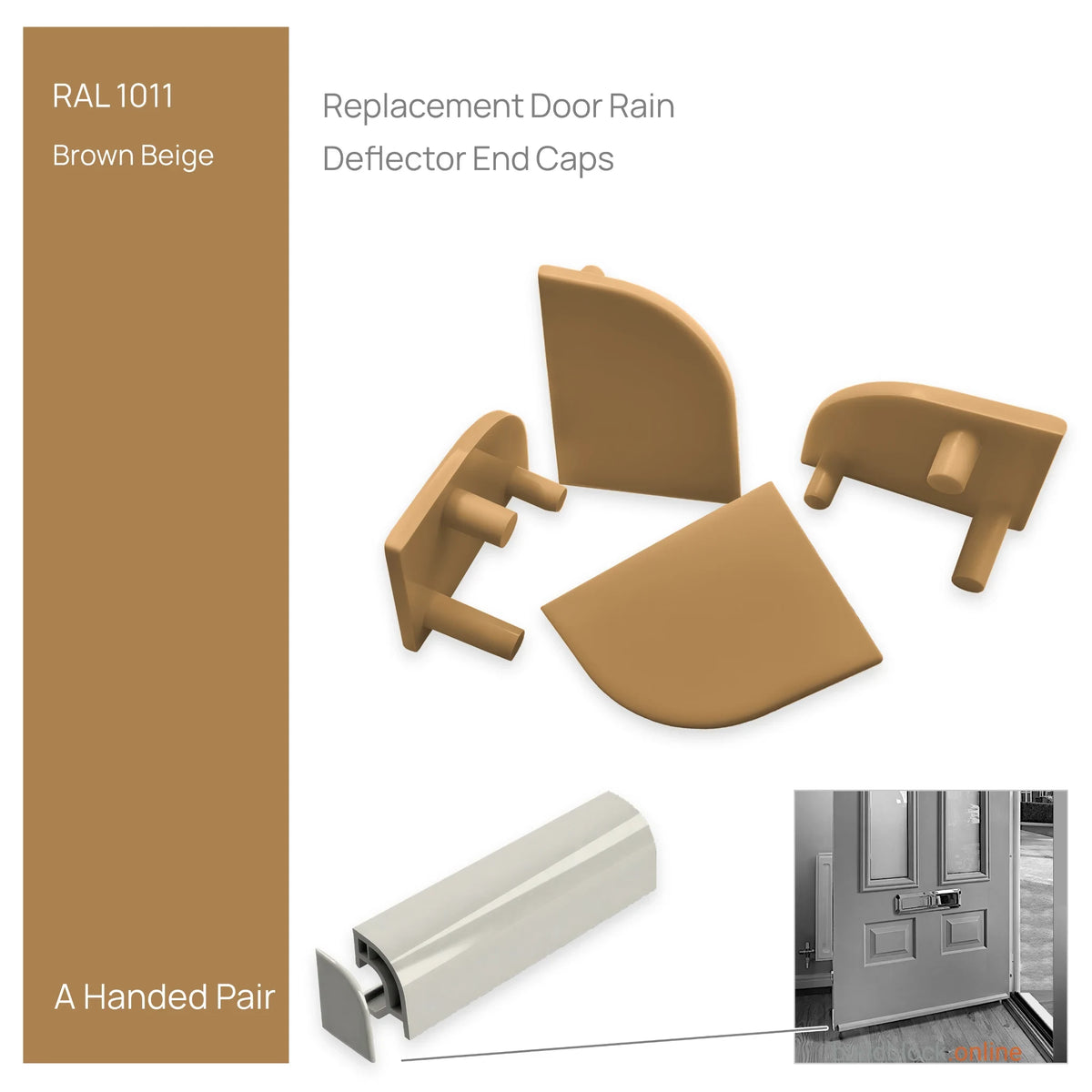 Pair of uPVC door weather bar end caps in Brown Beige (RAL 1011)