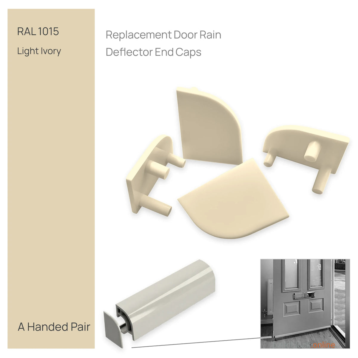 Pair of uPVC door weather bar end caps in Light Ivory (RAL 1015)
