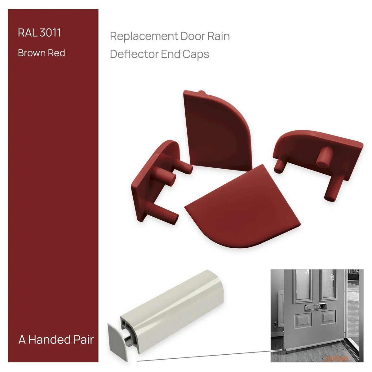 Pair of uPVC door weather bar end caps in Brown Red (RAL 3011)