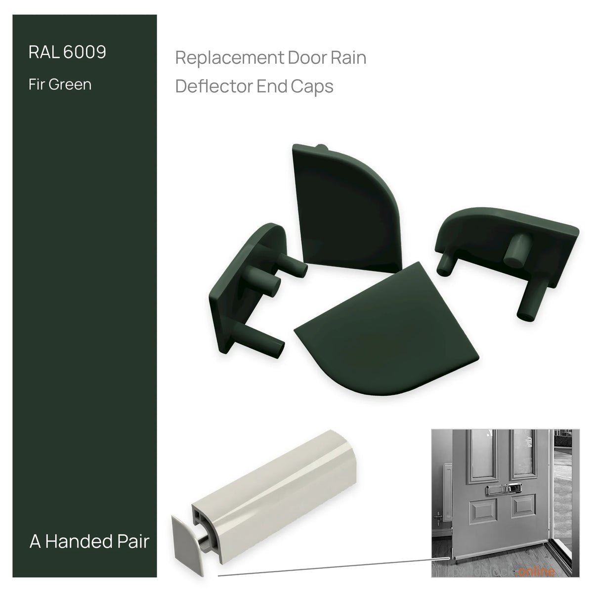 Pair of uPVC door weather bar end caps in Fir Green (RAL 6009)