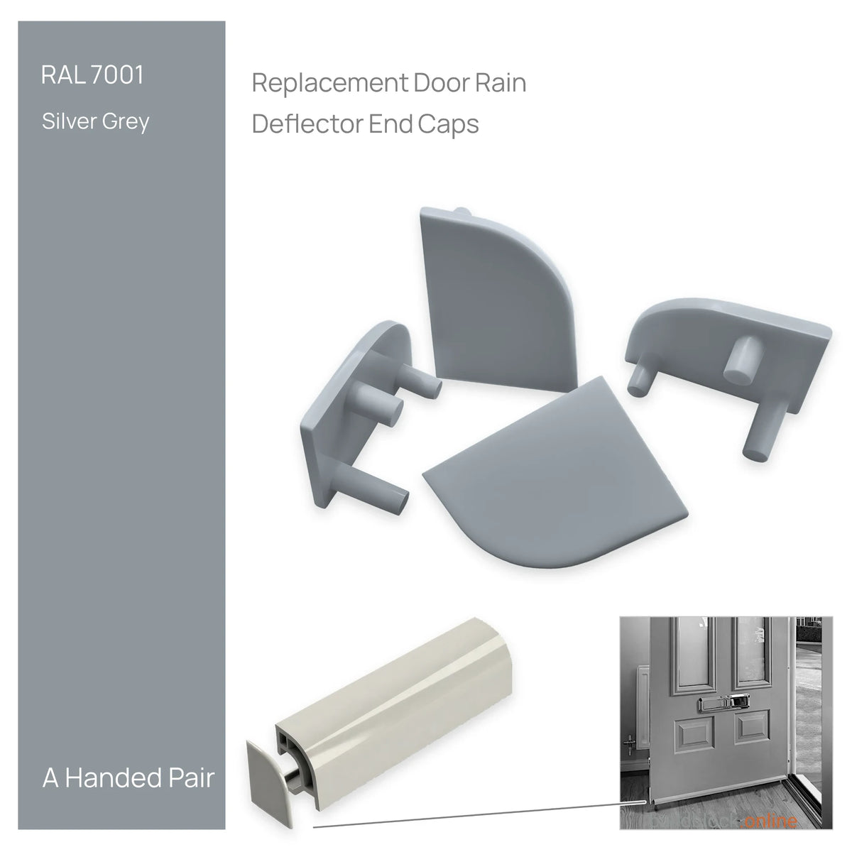 Pair of uPVC door weather bar end caps in Silver Grey (RAL 7001)