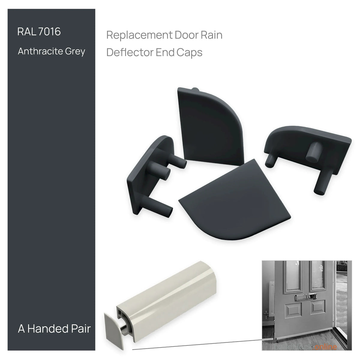 Pair of uPVC door weather bar end caps in Anthracite Grey (RAL 7016)