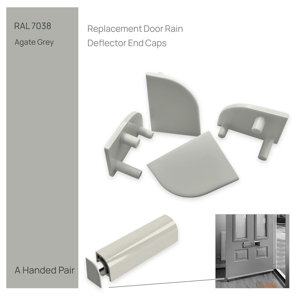 Pair of uPVC door weather bar end caps in Agate Grey (RAL 7038)
