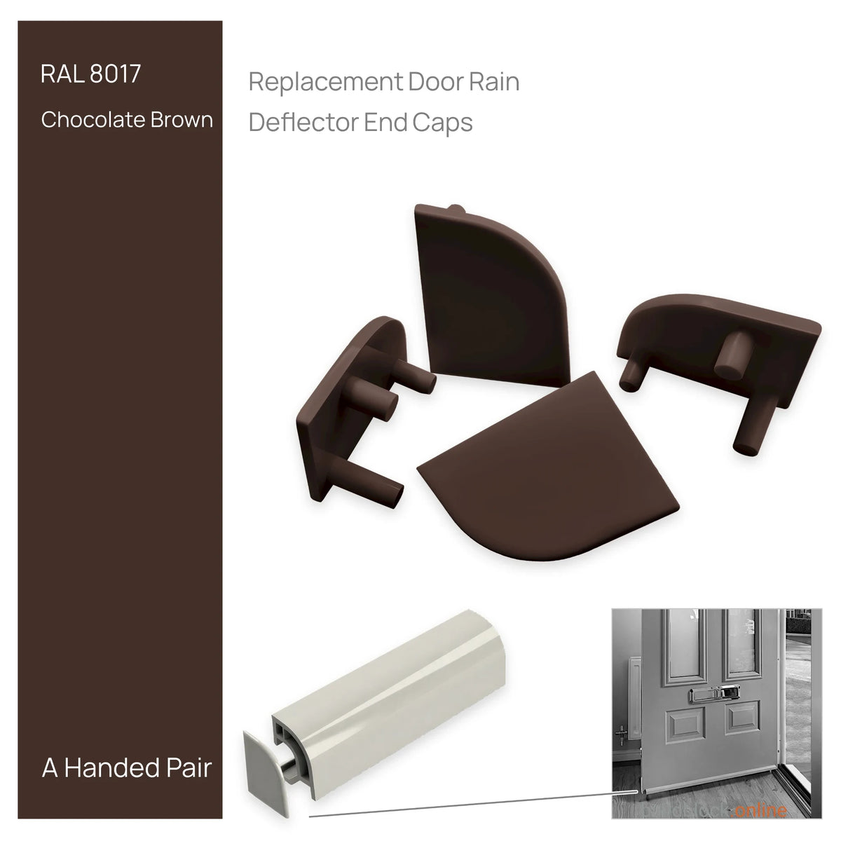 Pair of uPVC door weather bar end caps in Chocolate Brown (RAL 8017)
