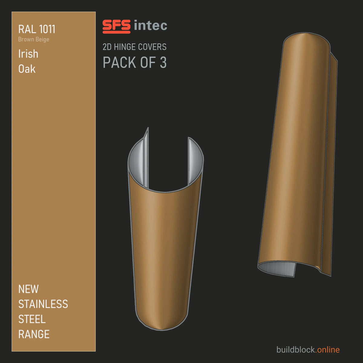 SFS Intec 2D door hinge barrel cover, stainless steel, RAL 1011 Irish Oak (Brown Beige), pack of 3
