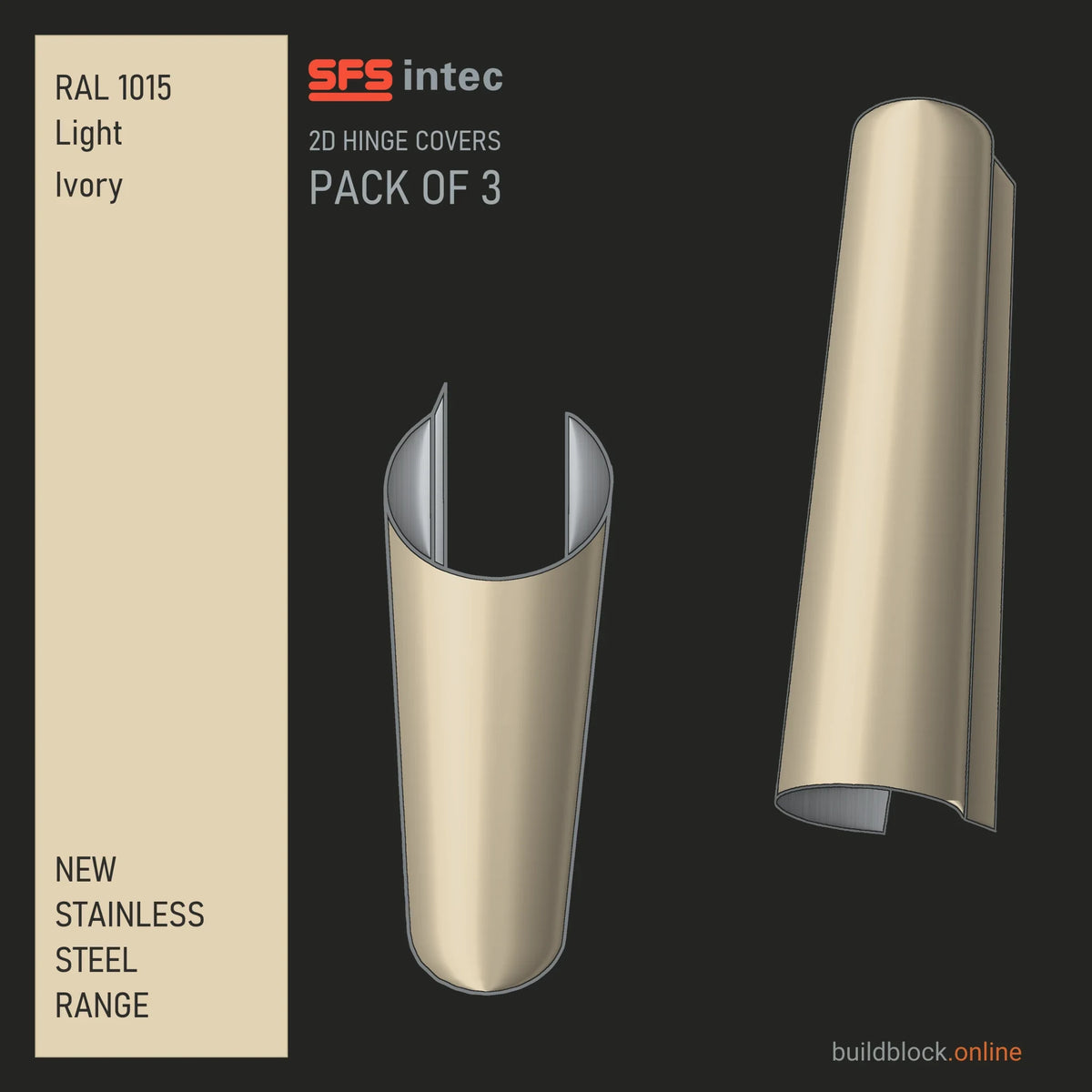 SFS Intec 2D door hinge barrel cover, stainless steel, RAL 1015 Light Ivory, pack of 3