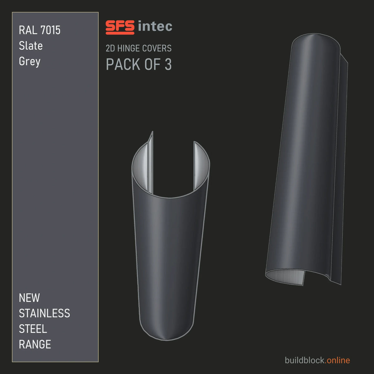 SFS Intec 2D door hinge barrel cover, stainless steel, RAL 7015 Slate Grey, pack of 3