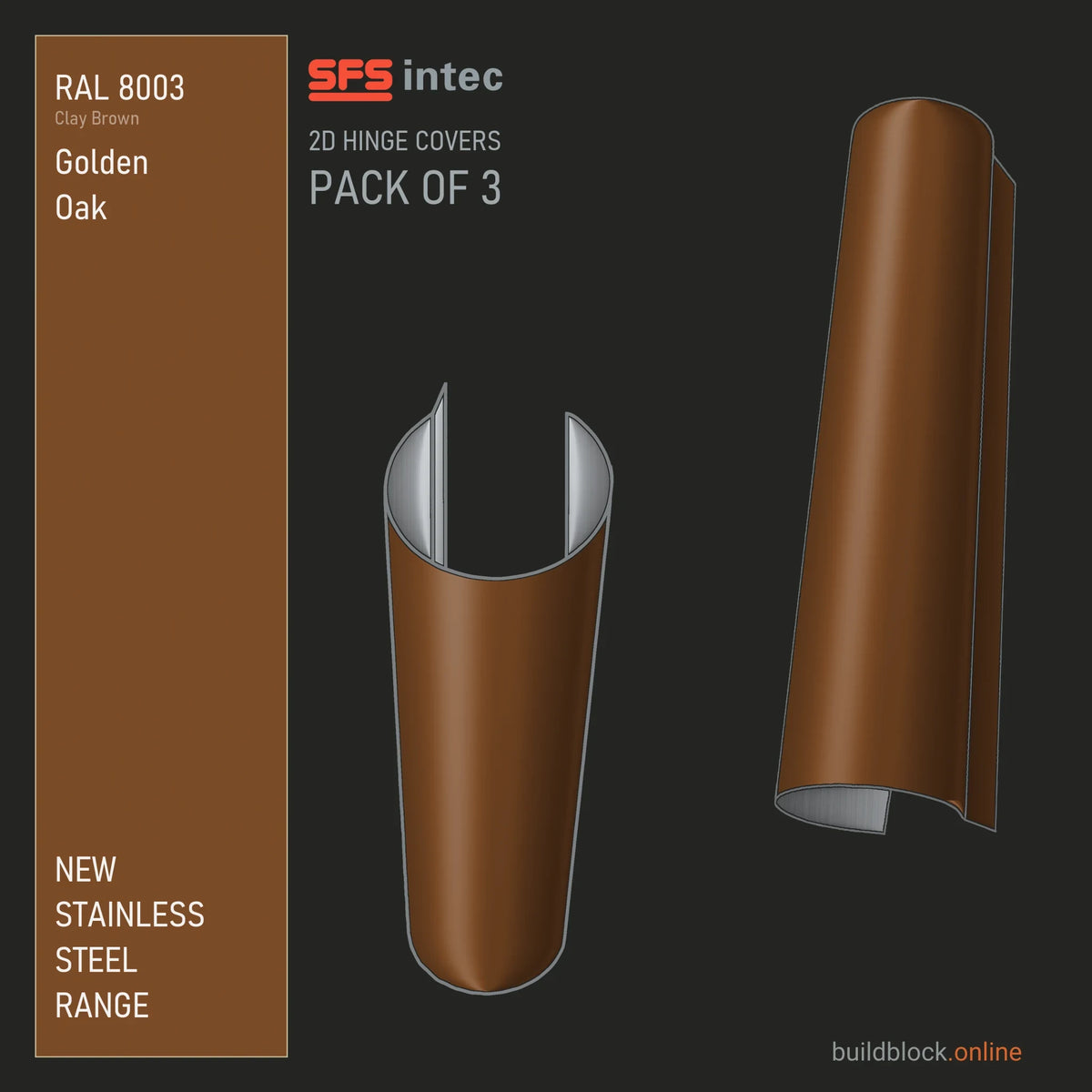 SFS Intec 2D door hinge barrel cover, stainless steel, RAL 8003 Golden Oak (Clay Brown), pack of 3