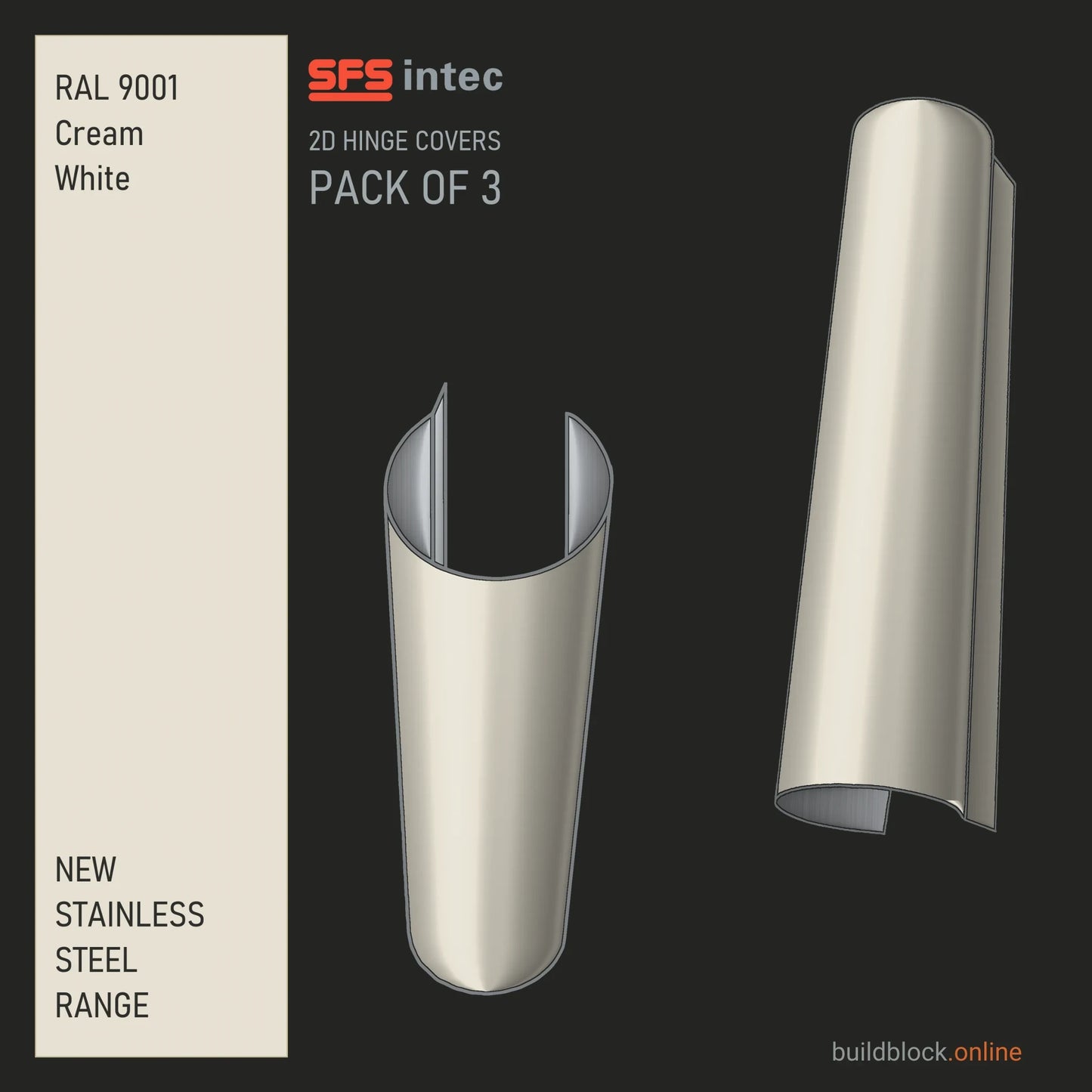 SFS Intec 2D door hinge barrel cover, stainless steel, RAL 9001 Cream White, pack of 3