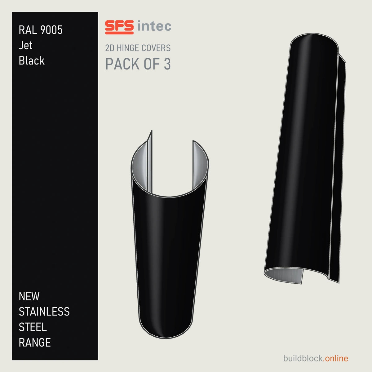 SFS Intec 2D door hinge barrel cover, stainless steel, RAL 9005 Jet Black, pack of 3