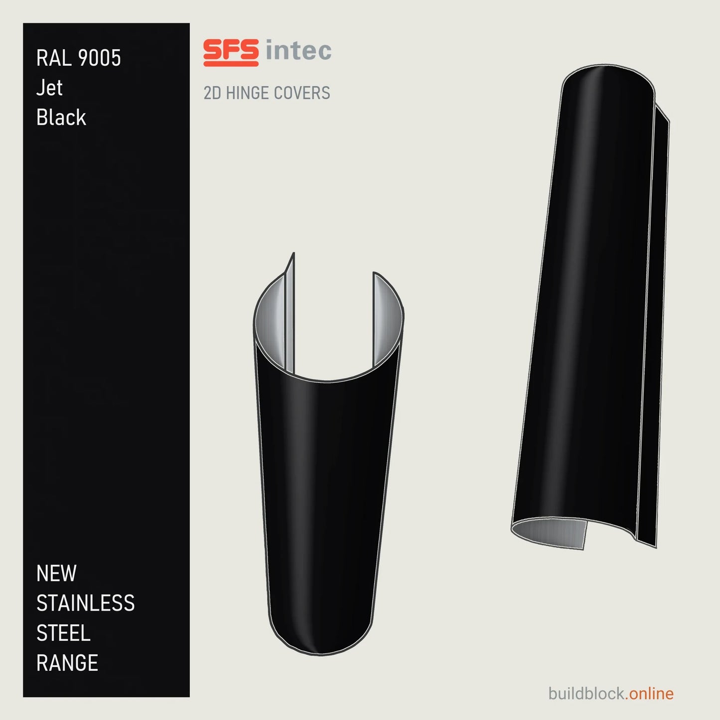 SFS Intec 2D door hinge barrel cover, stainless steel, RAL 9005 Jet Black, single cover