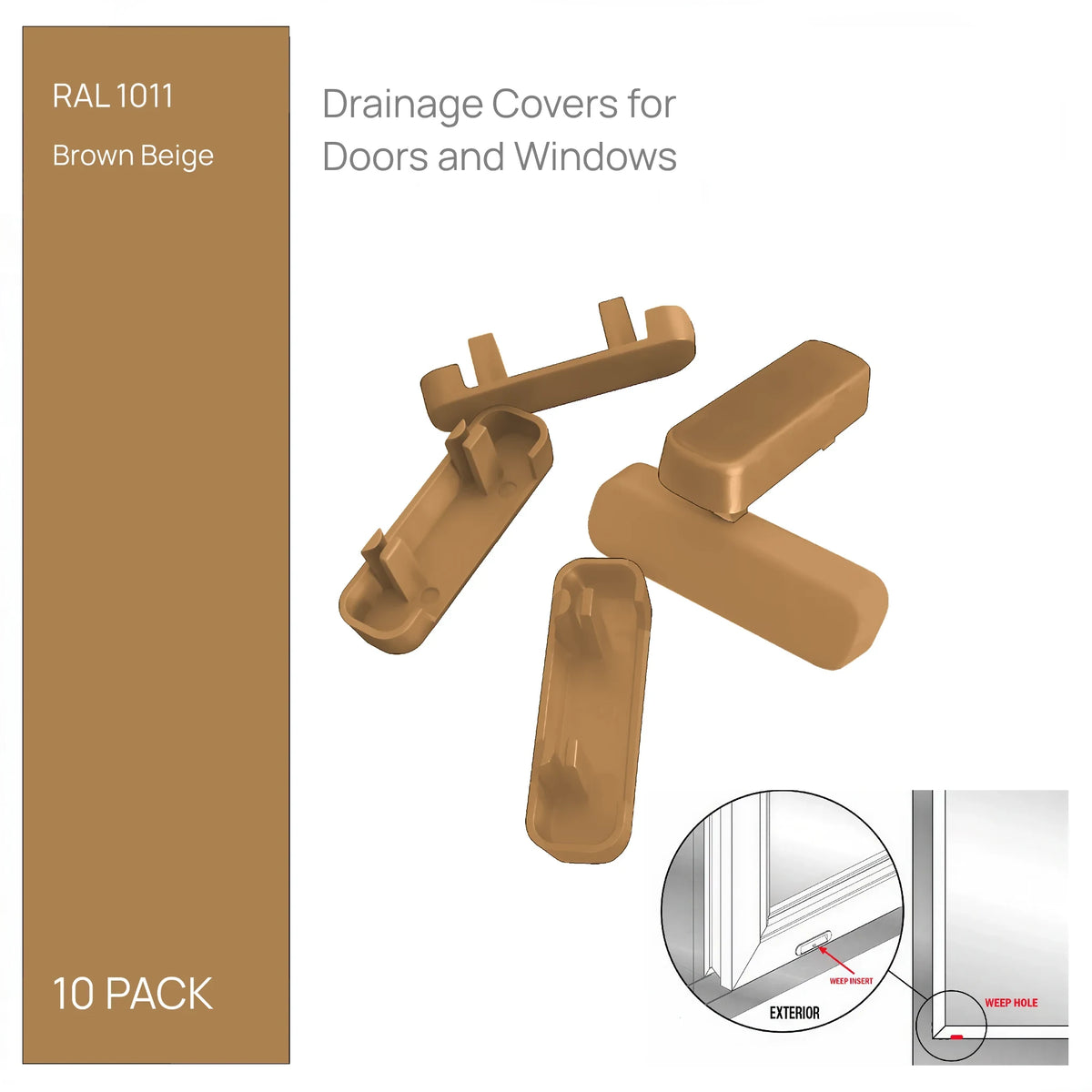 Irish Oak drainage caps, pack of 10 - push-fit covers for uPVC window and door weep slots
