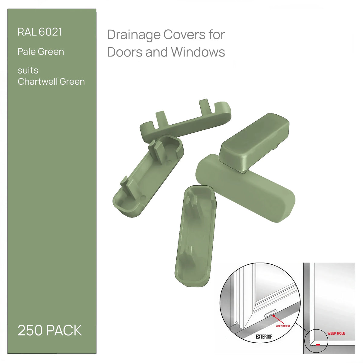Chartwell Green drainage caps, pack of 250 - push-fit covers for uPVC window and door weep slots