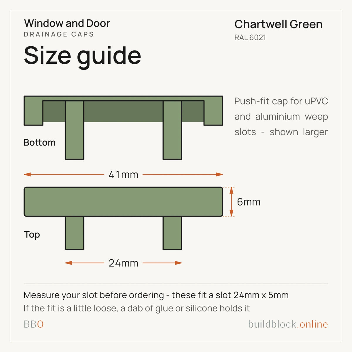 Chartwell Green drainage cap size guide
