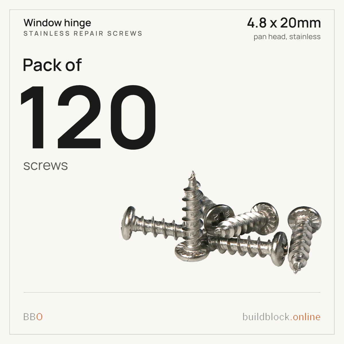 Pack of 120 stainless repair screws 4.8 x 20mm