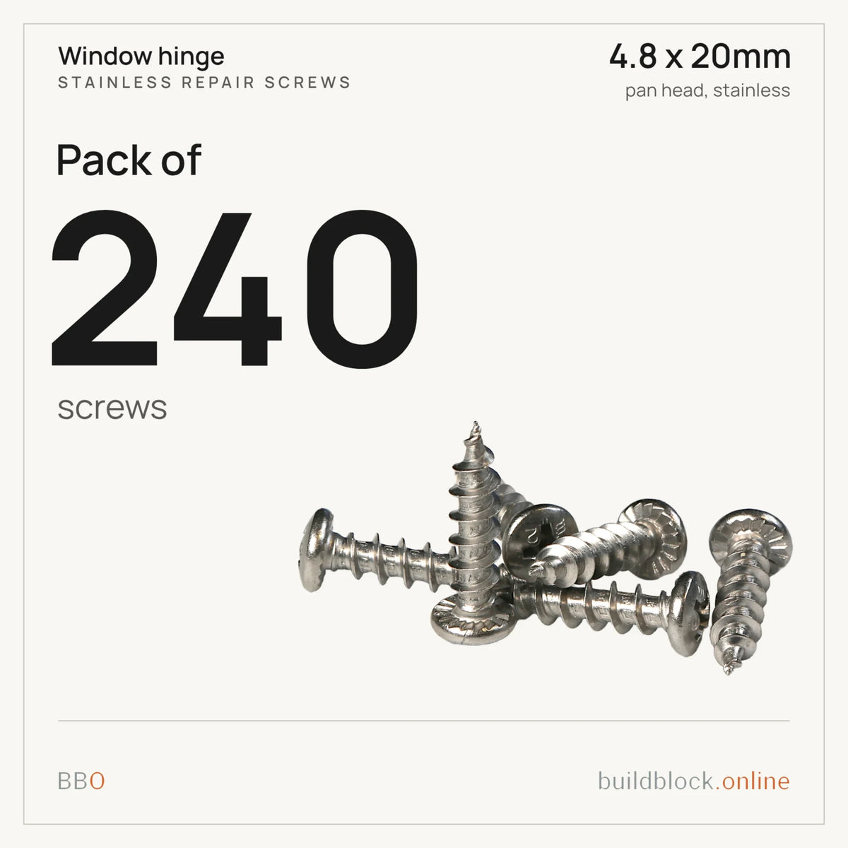 Pack of 240 stainless repair screws 4.8 x 20mm