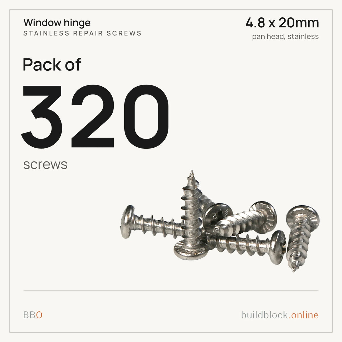 Pack of 320 stainless repair screws 4.8 x 20mm