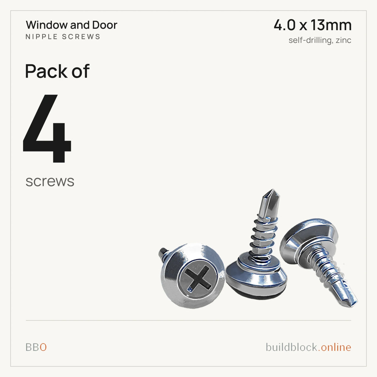 Pack of 4 zinc nipple screws 4.0 x 13mm