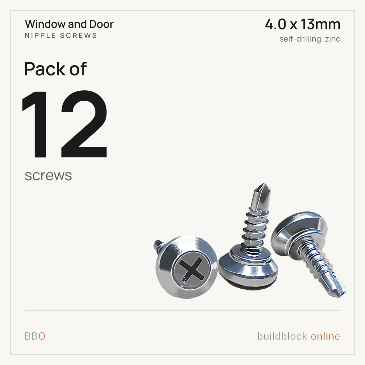 Pack of 12 zinc nipple screws 4.0 x 13mm