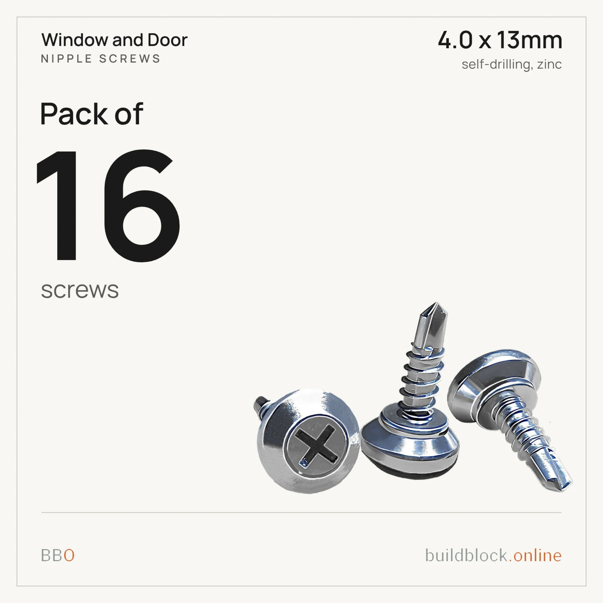 Pack of 16 zinc nipple screws 4.0 x 13mm