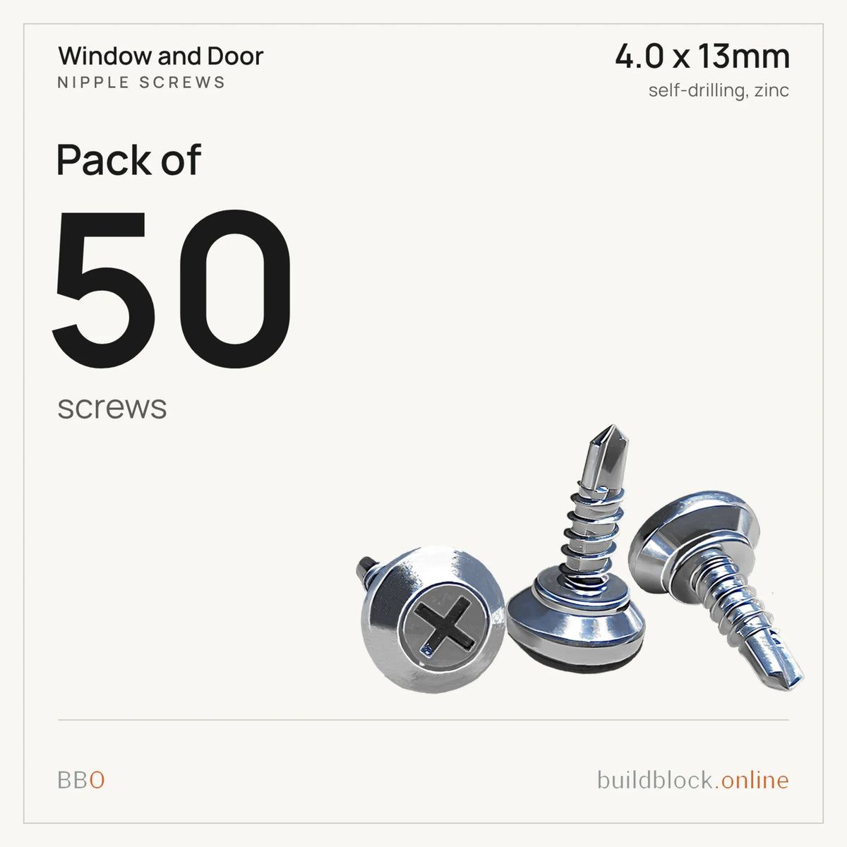 Pack of 50 zinc nipple screws 4.0 x 13mm