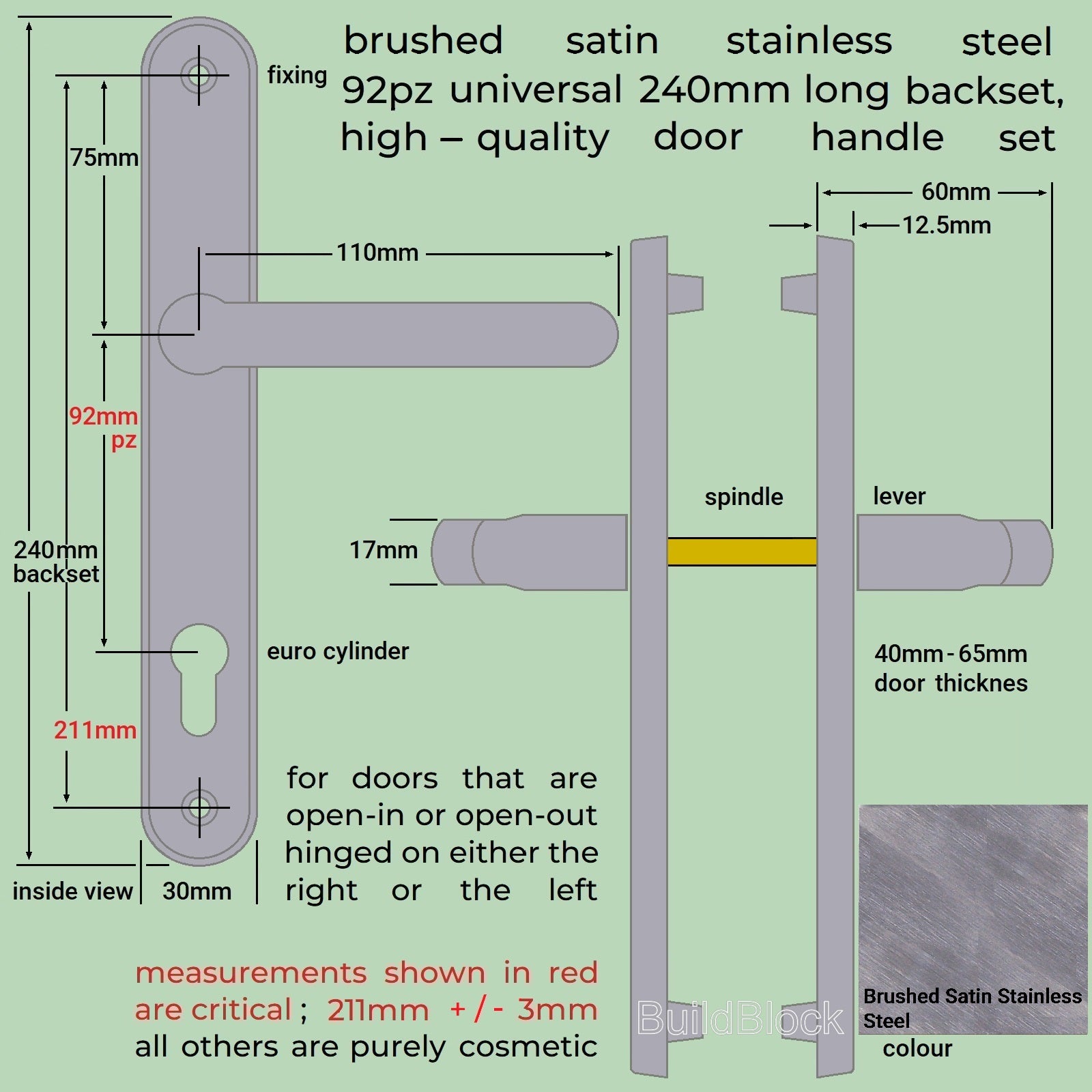 Brushed Stainless Steel Door Handle Set - Build Block Online Ltd