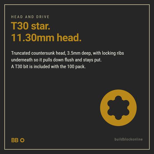 StarFix T30 StarDrive countersunk head, 11.30mm across, with locking ribs