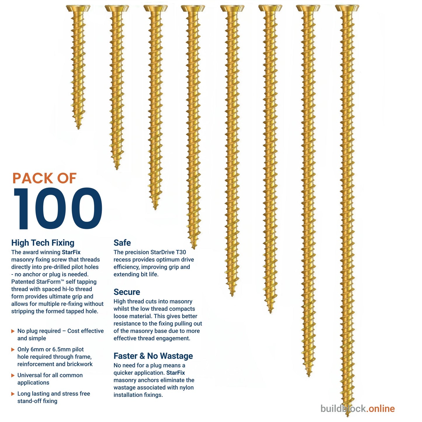 Pack of 100 Rapierstar StarFix 7.5mm masonry frame screws