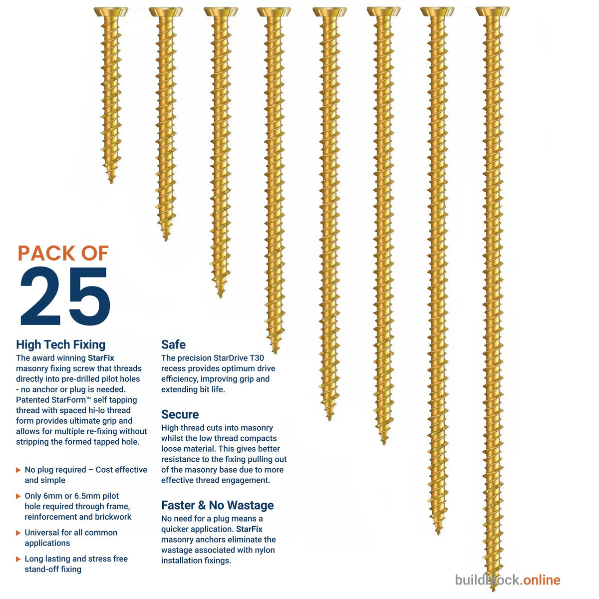 Pack of 25 Rapierstar StarFix 7.5mm masonry frame screws