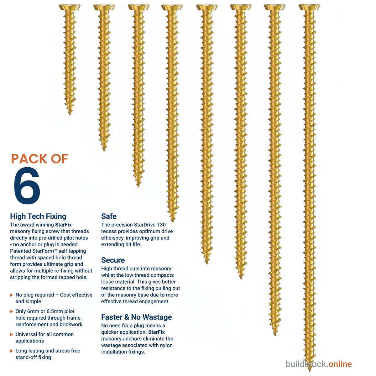 Pack of 6 Rapierstar StarFix 7.5mm masonry frame screws