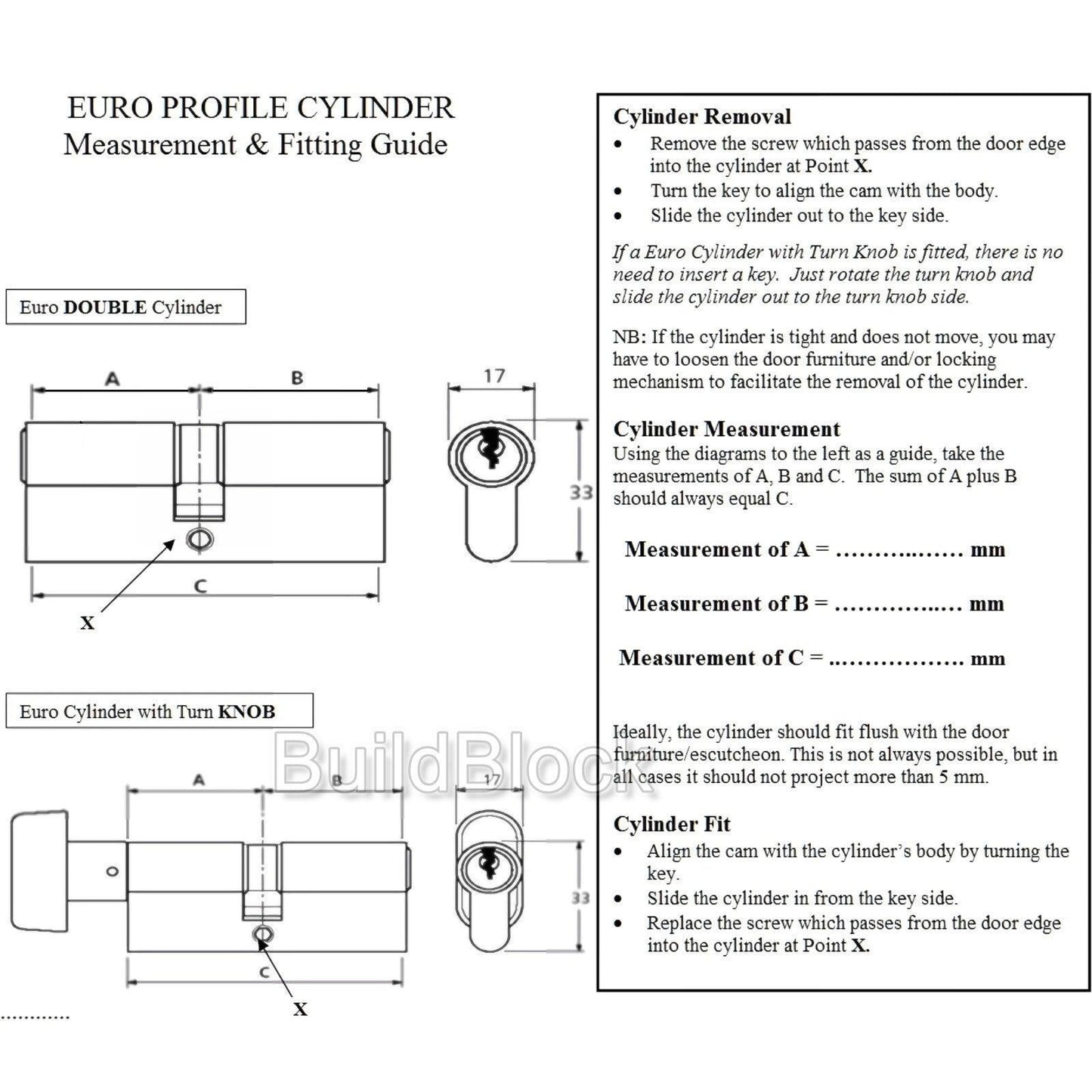 50 / 50 Nickel Key Alike Pair or single Euro Cylinder - Build Block Online Ltd