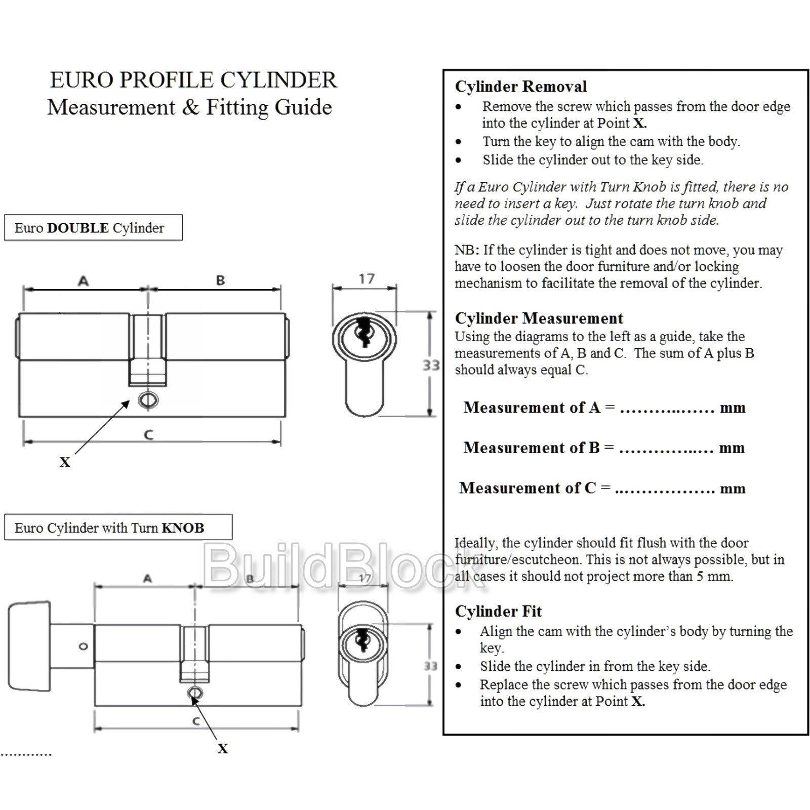 50 / 50 Nickel Key Alike Pair or single Euro Cylinder - Build Block Online Ltd